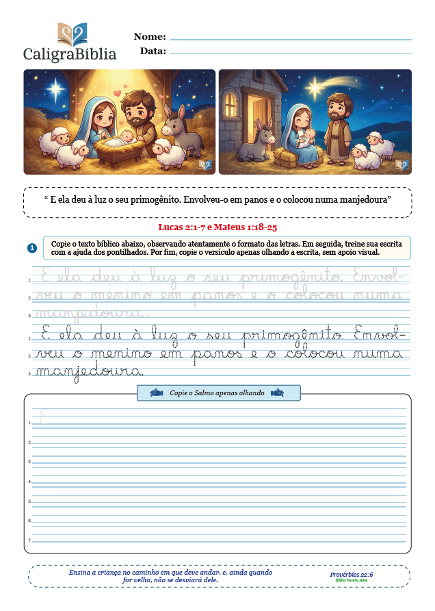 Atividade 2 Caligrafia com a Bíblia - Caligrabiblia - Histórias de Jesus - Mapas mentais bíblicos - Caligrafia